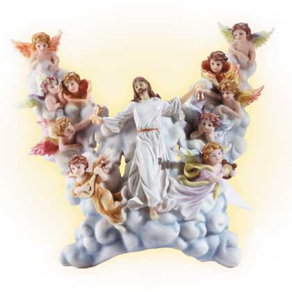 JESUS/CHERUB/CLOUDS WALL LIGHT, Angels Figurines, Collectible Angels Sculptures, Angel Statues