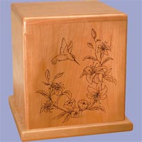 Click to see Cherry Hummingbird Wood Cremation Urn