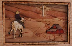 Click to see Inlaid Wood Art Riding Home Horse Cross