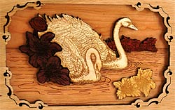 Click to see Inlaid Wood Art Swans