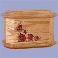 Click to see Octogan Rosewood Inlaid Roses Wood Cremation Urn