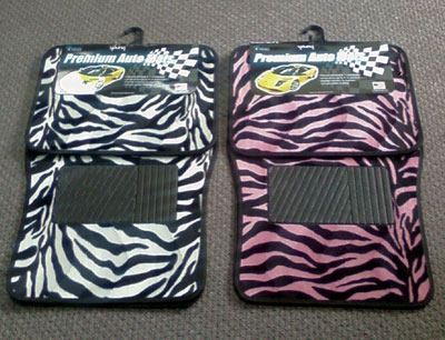 ZEBRA Floor Mats 2 Front 2 Rear. Black and White Zebra Or Pink And Black 